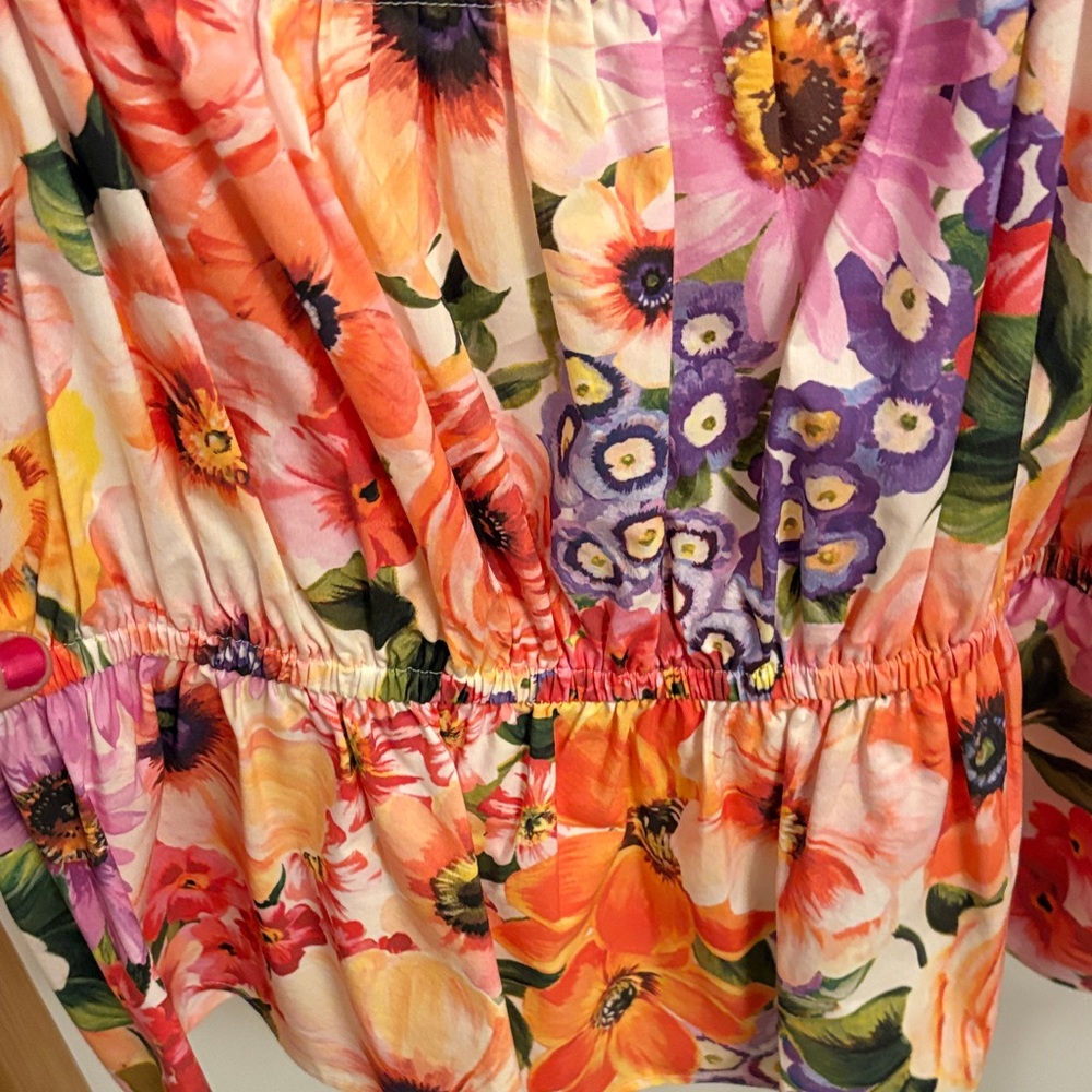 Express Floral Puff-Sleeve Peplum Top NWOT - Picture 4 of 6